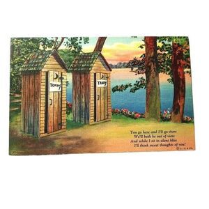 Privy Cards Outhouse Postcard Vintage Unposted Period 1930-1944 Textured